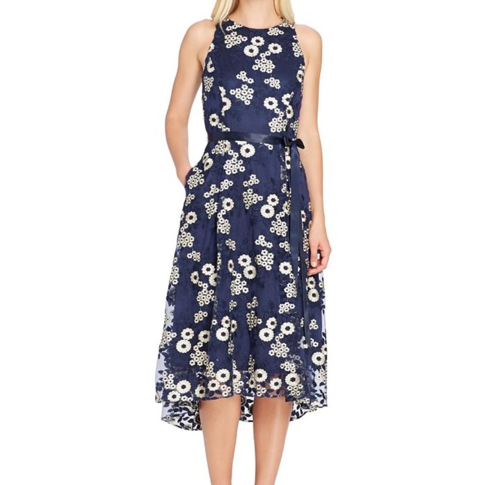 Tahari ASL Embroidered Midi Fit & Flare Dress